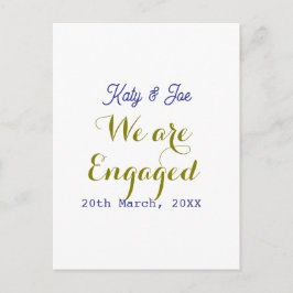 Carte Postale We are Engaged purple gold name date elegant simpl
