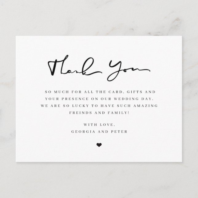 Carte Postale Wedding script thank you card message guests (Devant)
