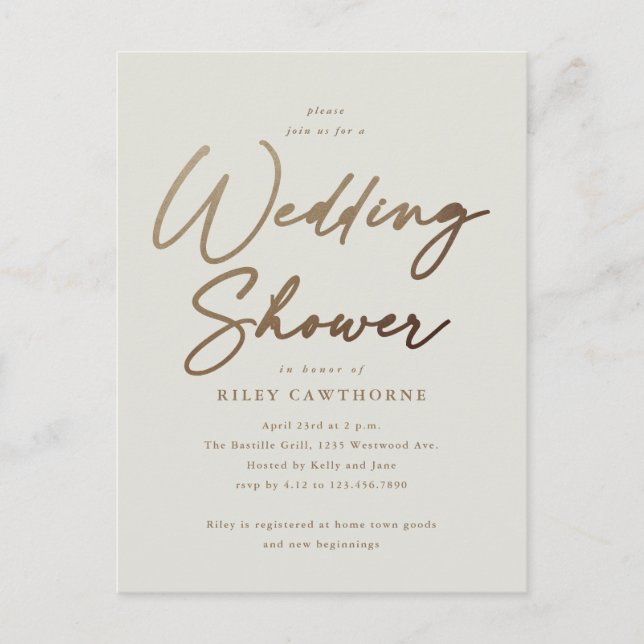 Carte Postale Wedding shower de script or simple (Devant)