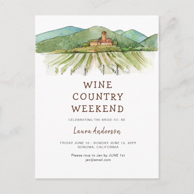 Carte Postale Week-end de célibataire aquarelle au vignoble  (Devant)
