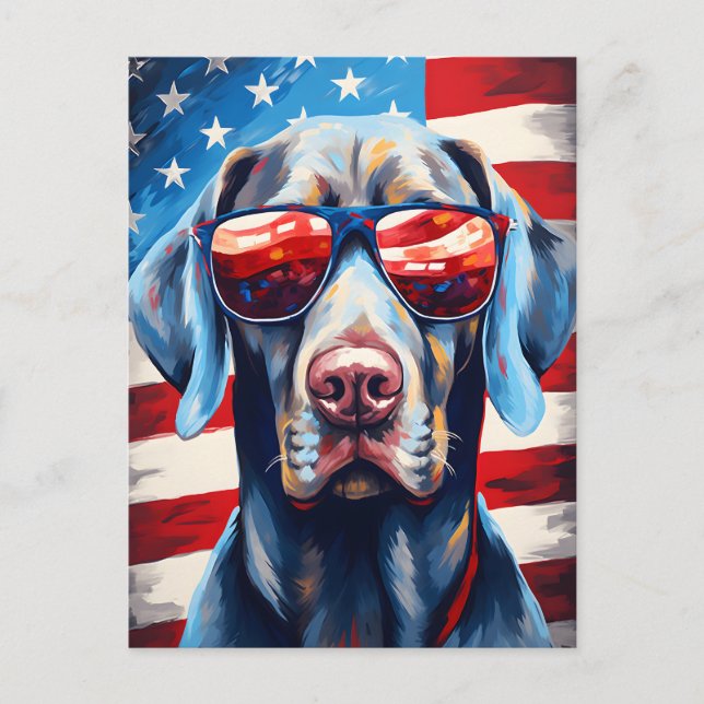 Carte Postale Weimaraner 4 juillet fête de l'indépendance (Devant)