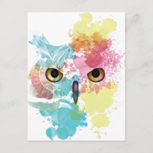 Carte Postale Wellcoda Imaginaire Chouette animale Beau oeil