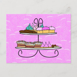 Carte Postale wenskaart - Filles de fête - Thé élevé - cupcakes