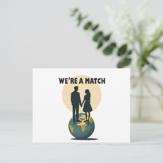 Carte Postale We're a Match: Romantic Globe-Trotting Couple  (Debout devant)