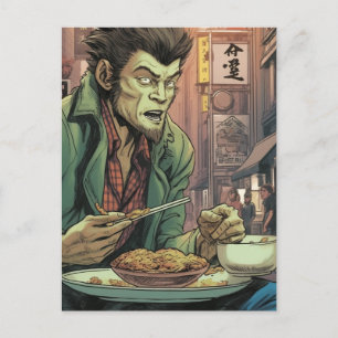 Carte Postale Werewolf Mange de la nourriture chinoise