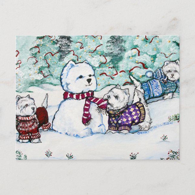 Carte Postale West Highland White Terrier Snowman (Devant)