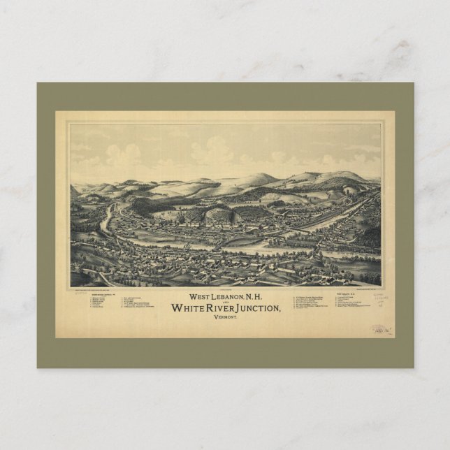 Carte Postale West Lebanon, NH & White River Junction, VT (1889) (Devant)
