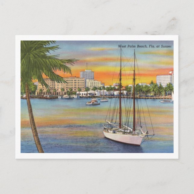 Carte Postale West Palm Beach Floride Coucher de soleil Vintage (Devant)