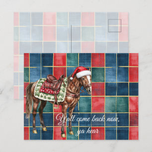 Carte Postale Western Blue Red Horse Joyeux Noël Y'all