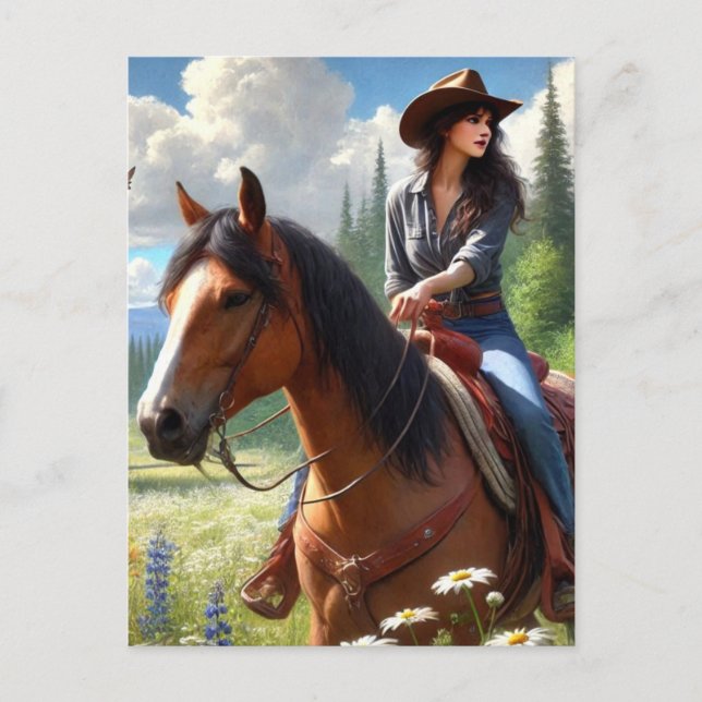Carte postale Western Cowgirl Riding Horse (Devant)