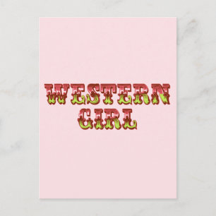 Carte Postale Western Girl Cowgirl rose & vert Wild West