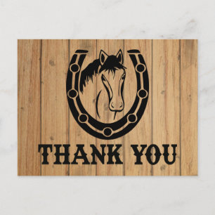 Carte Postale Western Merci Horse Horseshoe Mariage Bois