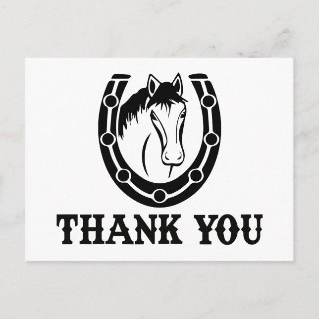 Carte Postale Western Merci Horse Horseshoe Mariage Noir (Devant)