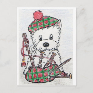 Carte Postale Westie Bagpipes