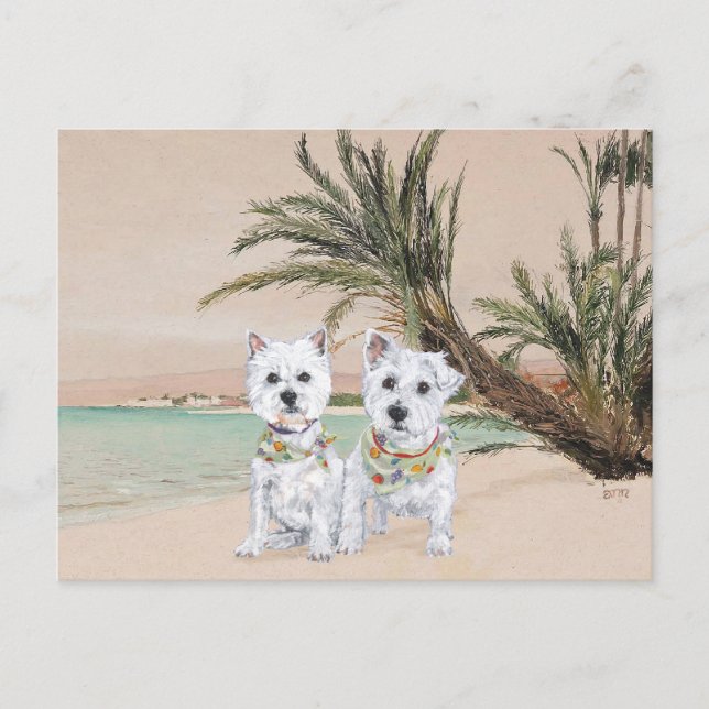Carte Postale Westies on Palmy Beach (Devant)