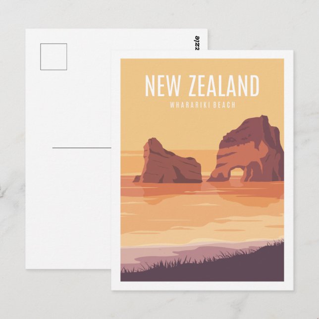 Carte Postale Wharariki Beach Nouvelle-Zélande Illustration de v (Devant / Derrière)