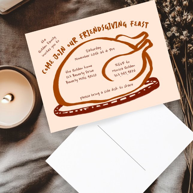 Carte Postale Whimsgiving Friendsgiving Dîner sur mesure (Whimsical Thanksgiving Friendsgiving Dinner Custom Invitation Postcard
)