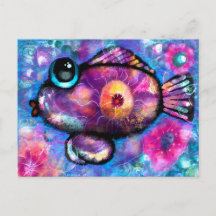 Carte postale - Whimsical Abstrait Fish Art Imprim