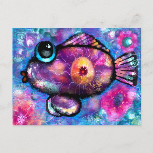 Carte postale - Whimsical Abstrait Fish Art Imprim (Devant)