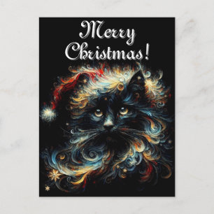 Carte Postale Whimsical Black Cat Père Noël Casquette de Noël sa
