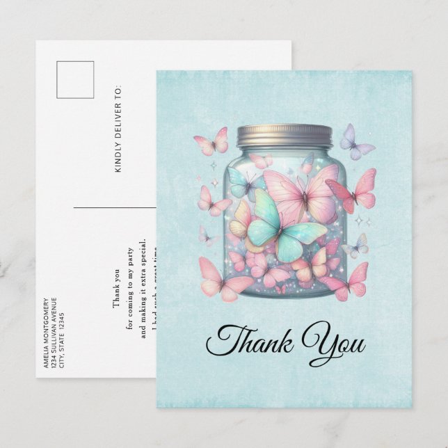 Carte Postale Whimsical Butterflies in a Jar Thank You (Devant / Derrière)