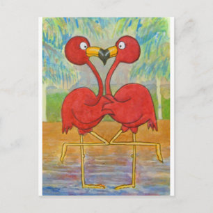Carte Postale Whimsical Couple Rose Flamant rose Tropical Beach 