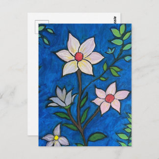 Carte Postale Whimsical Flowers with Blue Background 