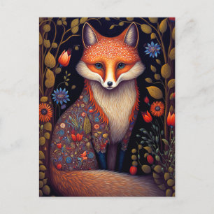 Carte Postale Whimsical Fox Woodland Imaginaire Art