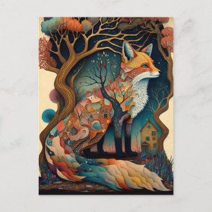 Carte Postale Whimsical Fox Woodland Imaginaire Art
