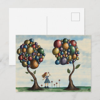 Carte Postale Whimsical Girl Trees Paysage Imaginaire