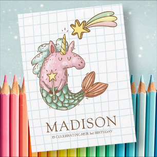 Carte Postale Whimsical Mermaid Unicorn Invitation Anniversaire