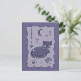 Carte Postale Whimsical Night Cat Folk Art Postcard