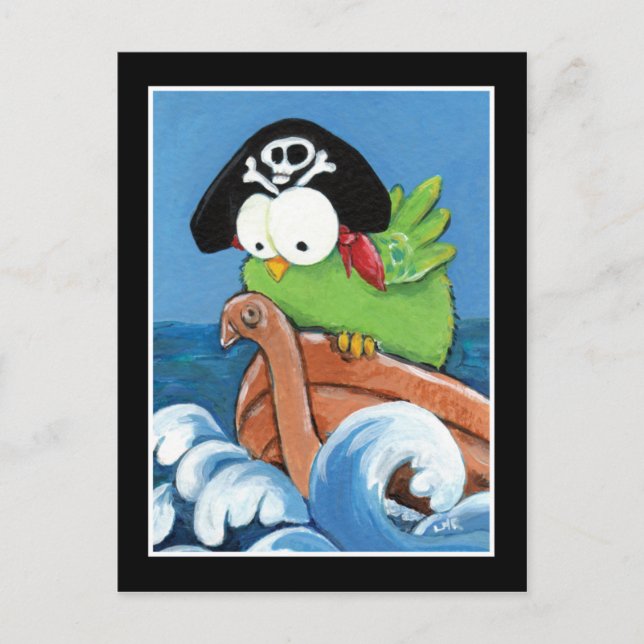 Carte postale Whimsical Pirate Bird dans un bateau (Devant)
