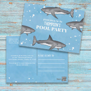 Carte Postale Whimsical Pool Party Requins Bleu Océan mignonne S