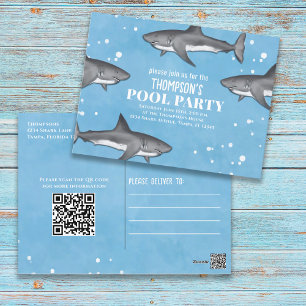 Carte Postale Whimsical Pool Party Sharks QR Code site Web