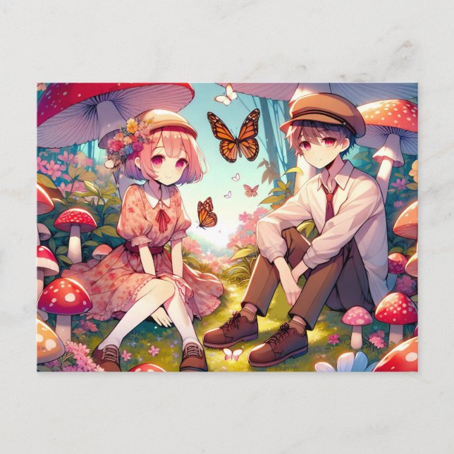 Carte Postale Whimsical Romantic Anime Couple (Devant)