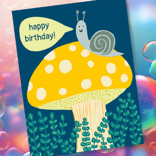 Carte Postale Whimsical snail on Magical Mushroom CUSTOM Bday