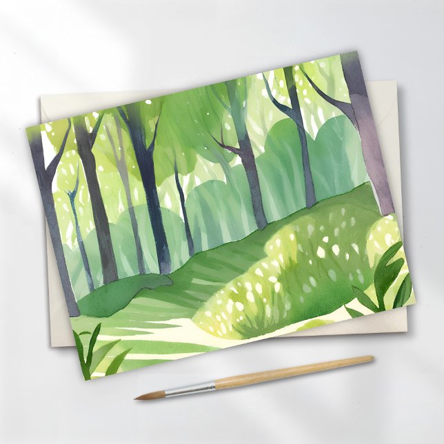 Carte Postale Whimsical Woods | Paysage de l'aquarelle forestièr (Créateur téléchargé)