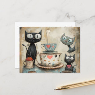 Carte Postale Whimsy Kitty Tea Time