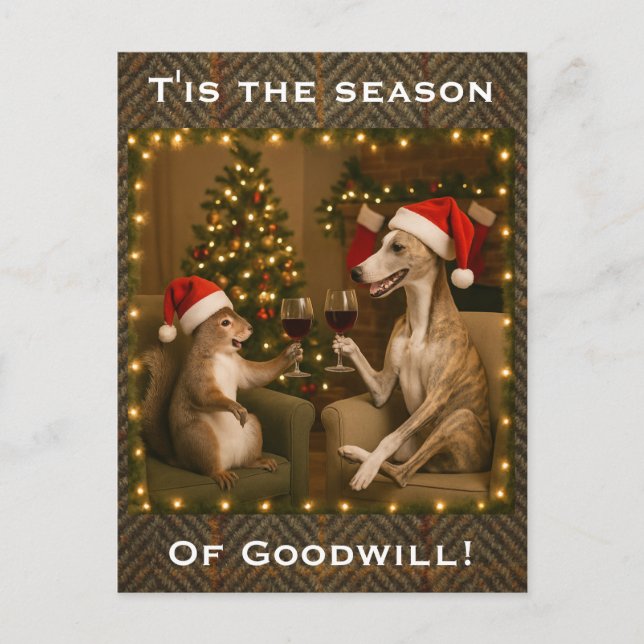 Carte Postale Whippet and Squirrel Christmas greetings postcard (Devant)