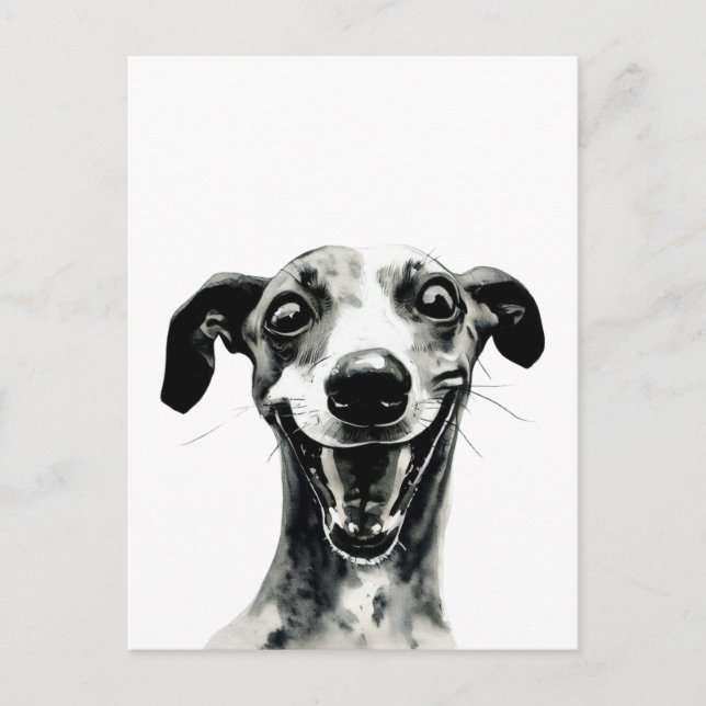 Carte Postale Whippet noir et blanc | Cute Greyhound (Devant)