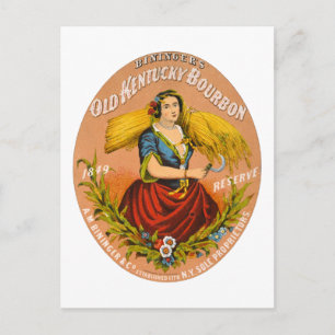 Carte Postale Whiskey Advertising Étiquette, Vers 1860.