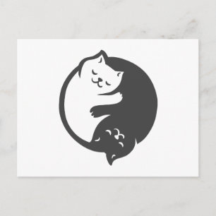 Carte Postale White and Black Cat Yin-Yang - choose back color