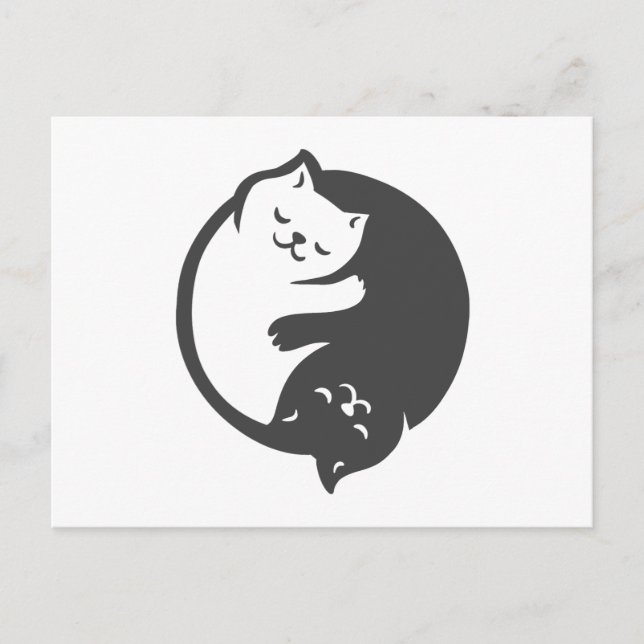 Carte Postale White and Black Cat Yin-Yang - choose back color (Devant)