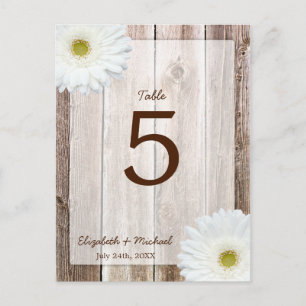 Carte Postale White Daisy Rustic Barn Wood Mariage Numéro de tab