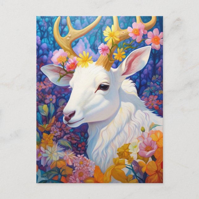 Carte Postale White Deer Beautfiul Imaginaire Art (Devant)