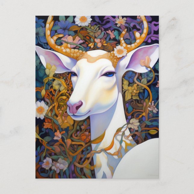Carte Postale White Deer Beautfiul Imaginaire Art (Devant)