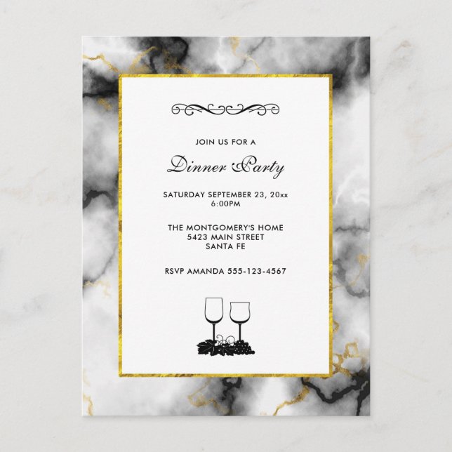 Carte Postale White Gray Marble with Gold Ribbon (Devant)