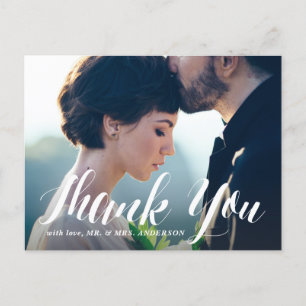 Carte Postale White Modern Calligraphie Photo Mariage Merci