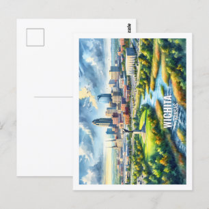 Carte Postale Wichita Kansas USA Fameux Travel Place aquarelle